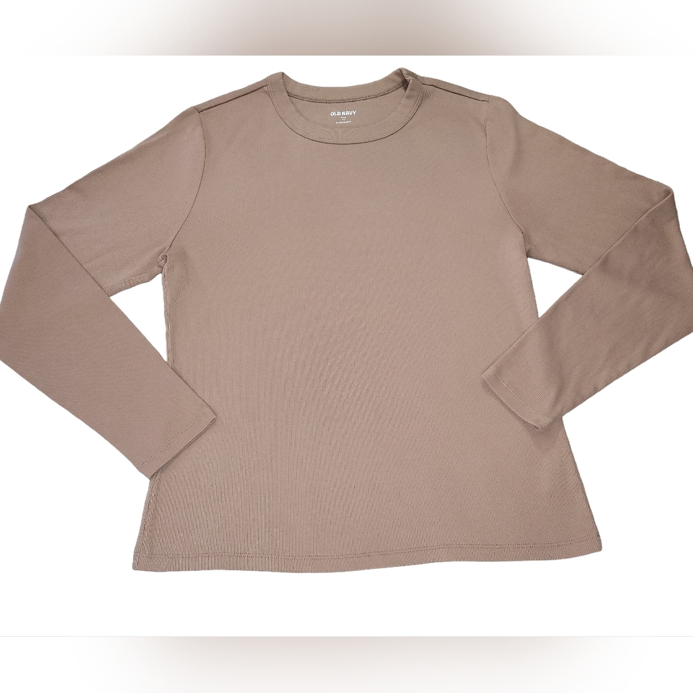Old Navy Tan Ribbed Knit Long Sleeve Crew Neck Top SIZE XL
